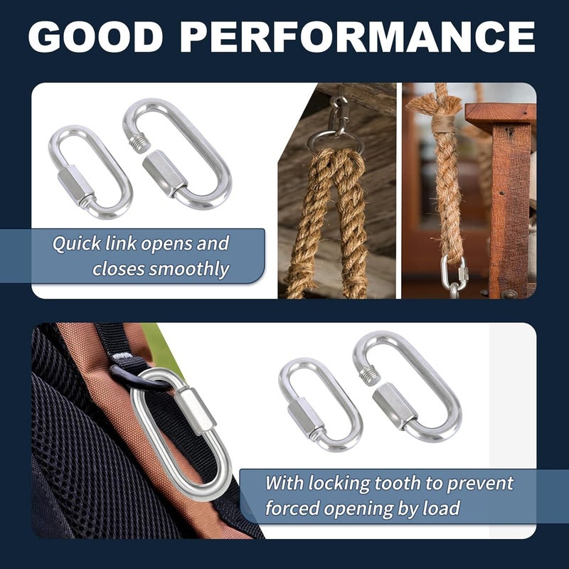 XHMAXE 15PCS 2 Inches Chain Link, M5 Screw Chain Quick Links, 3/16" Galvanized Steel Locking Carabiners for Connecting Hammock, Key Chain, Pet Leash,Gym,Camping, 650 Lbs Capacity. - Image 4